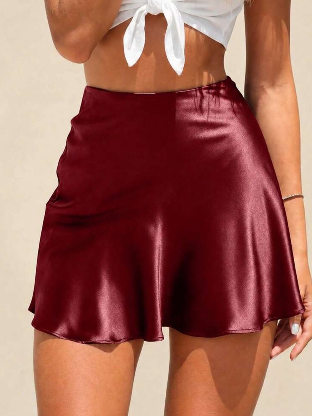 Women's High Waist Elastic Satin A-Line Mini Skirt, Elegant Classic Soft Comfort
